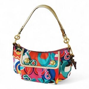 Coach Groovy Poppy Shoulder Bag Colorful Signature Logo Fabric & Leather #13834